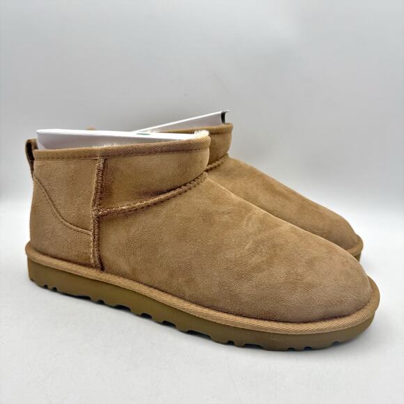 UGG Mens Classic Ultra Mini Boots US 9 EU 42 Tan Chestnut Suede Fur Lining NIB main image 5